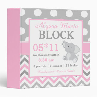 Grey Pink Elephant Baby Announcement Binder