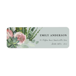 GREY PINK FLORAL CACTI FOLIAGE WATERCOLOR ADDRESS