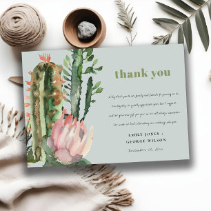 GREY PINK FLORAL CACTI FOLIAGE WEDDING THANK YOU INVITATION