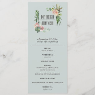 GREY PINK FLORAL CACTI  WEDDING CEREMONY PROGRAM