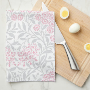 Grey Pink Floral Damask Pattern Kitchen Towel