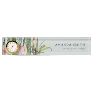 GREY PINK FLORAL DESERT CACTI FOLIAGE WATERCOLOR NAMEPLATE