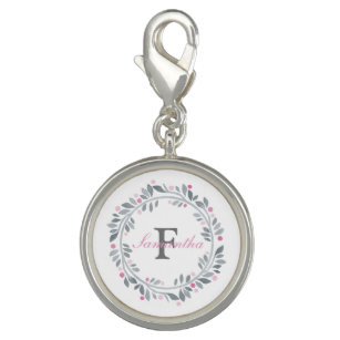 Grey Pink Floral Double Monogram Elegant   Charm