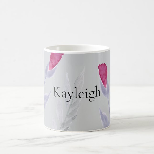 Grey Pink Flowers Coffee Mug (Center)