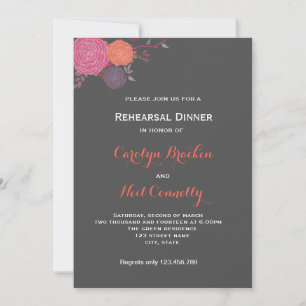 Grey Pink Flowers Romantic Rehearsal Dinner Card
