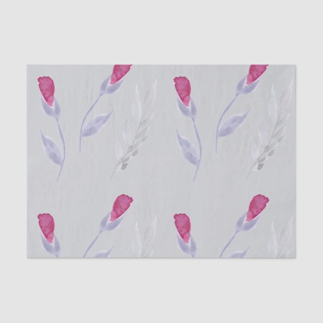 Grey Pink Flowers Tissue Paper (Front)