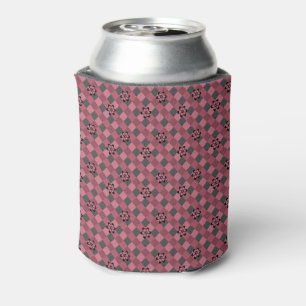 Grey pink geometric chequered pattern with flowers can cooler