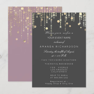 Grey Pink Gold Drips Birthday Bridal Shower Invitation