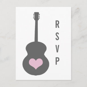 Grey/Pink Guitar Heart RSVP Postcard