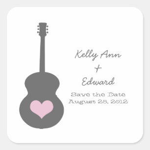 Grey/Pink Guitar Heart Save the Date Stickers