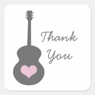 Grey/Pink Guitar Heart Thank You Stickers