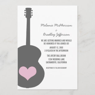 Grey/Pink Guitar Heart Wedding Invite