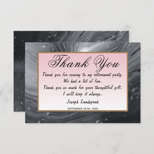 Grey & Pink Marble Retirement Thank You Note Card (Front/Back)