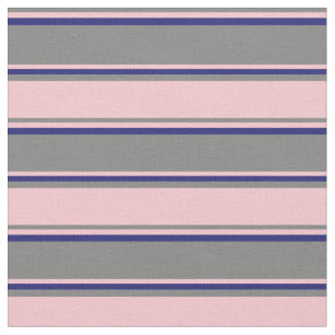 Grey, Pink & Midnight Blue Coloured Lined Pattern Fabric