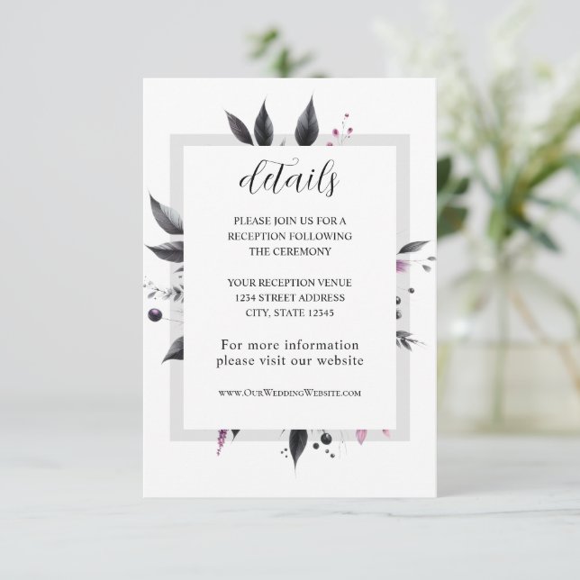 Grey Pink Modern Floral Frame Design Wedding Enclosure Card (Standing Front)