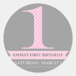 Grey & Pink Modern Pattern 1 Birthday Sticker