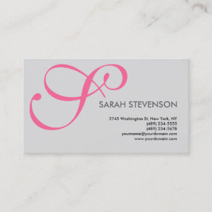 Grey Pink Monogram Professional Business Card
