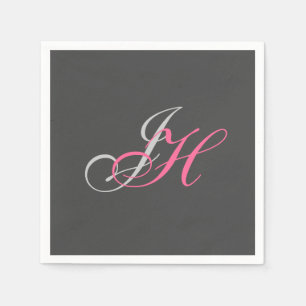 Grey Pink Monogram Simple Plain Cstom Napkin
