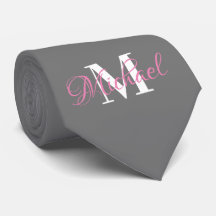 Grey & Pink Monogramed Necktie