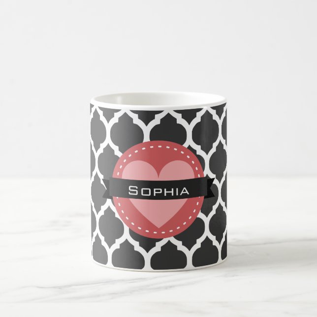 Grey Pink Moroccan Lattice Pattern Coffee Mug (Center)