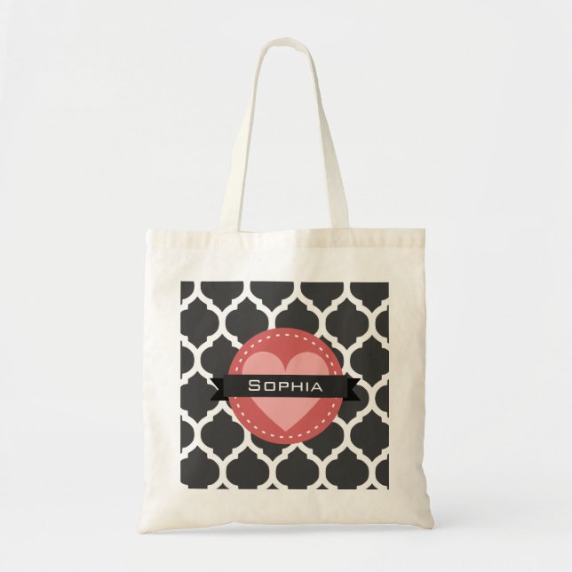 Grey Pink Moroccan Lattice Pattern Tote Bag (Front)