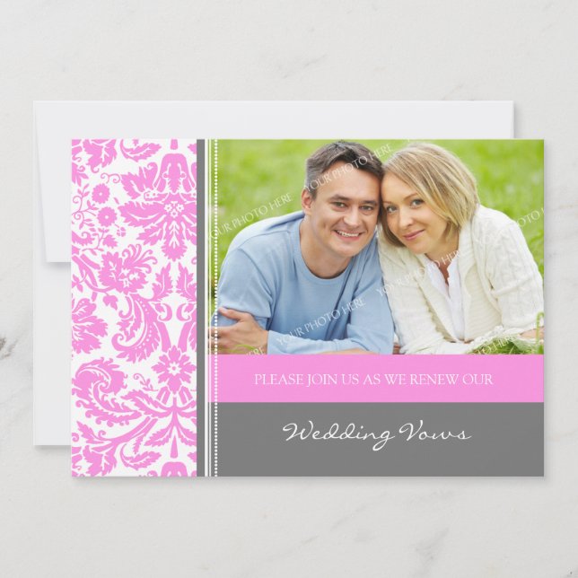 Grey Pink Photo Wedding Vow Renewal Invitation (Front)