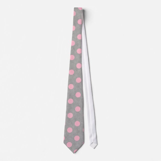 Grey & Pink Polka Dotted Pattern Unique Design Tie (Front)