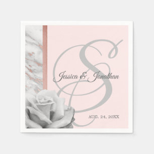 Grey & Pink Rose Gold Foil Marble Wedding Napkin