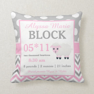 Grey Pink Sheep Baby Announcement Pillow