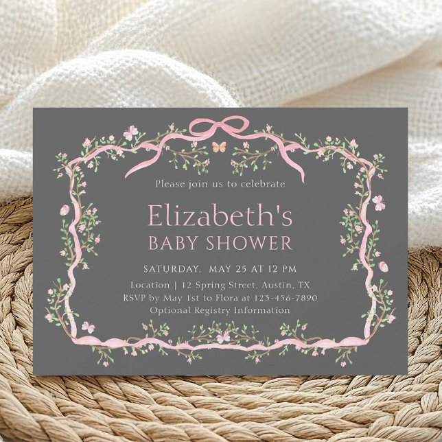 Grey & Pink Spring Garden Baby Shower    Invitation (Creator Uploaded)