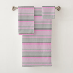 grey pink stripes bath towel set