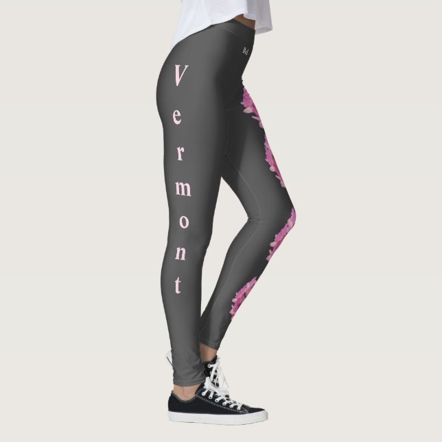 Grey Pink Vermont State Red Clover Flower Leggings (Right)