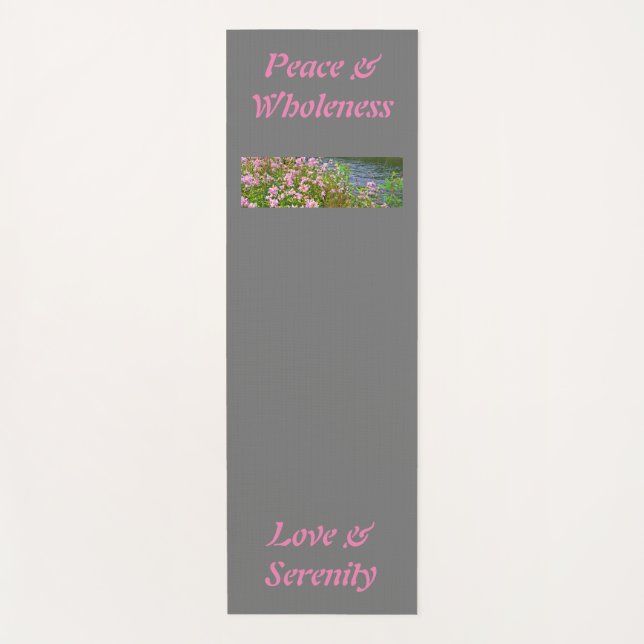 grey, pink, water, flowers, your text & image yoga mat (Front)