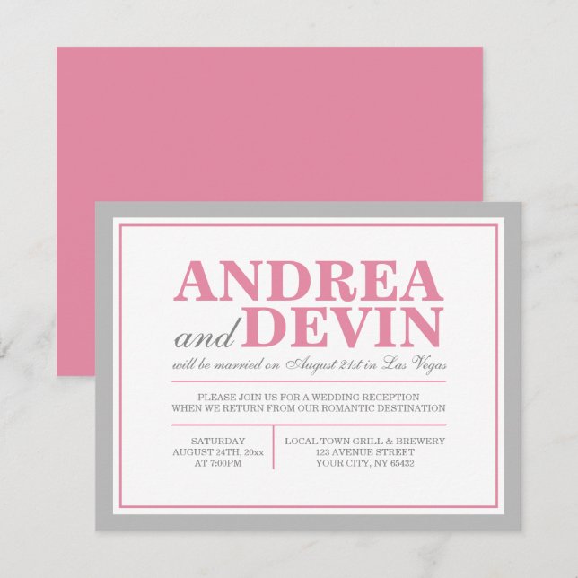 Grey & Pink Wedding Reception ONLY Invitations (Front/Back)