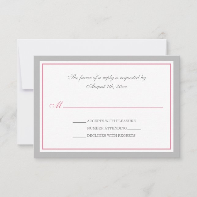 Grey & Pink Wedding Reception RSVP Cards (Front)