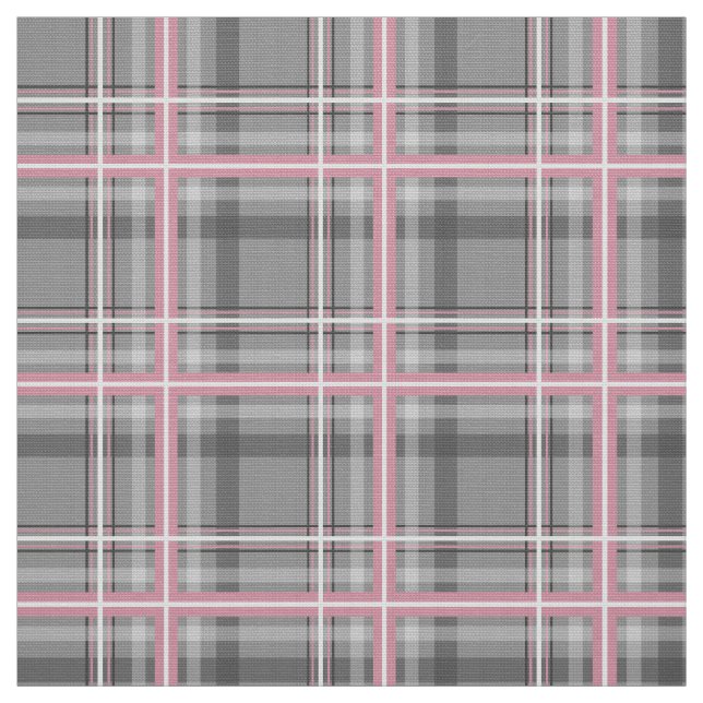 grey pink white windowpane plaid fabric (Swatch)