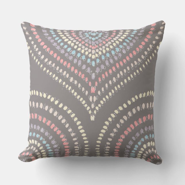 grey pink yellow blue Concentric Hearts Rainbow Throw Pillow (Front)