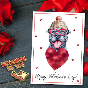Grey Pitbull Dog Lover Valentine Gift Holiday Card