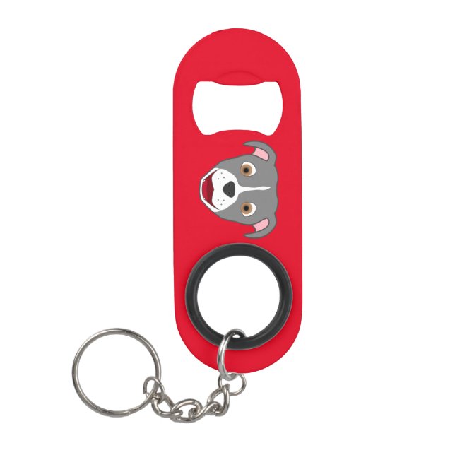 Grey Pitbull Face with White Blaze Mini Bottle Opener (Front)