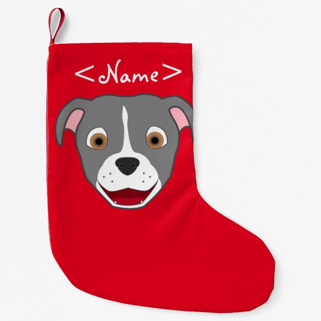Grey Pitbull Face with White Blaze Small Christmas Stocking (Front)