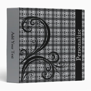 Grey Plaid and Black Floral Swirl Design Binder