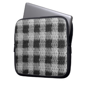 Grey  Plaid Artisan Crochet Print Electronics Bag