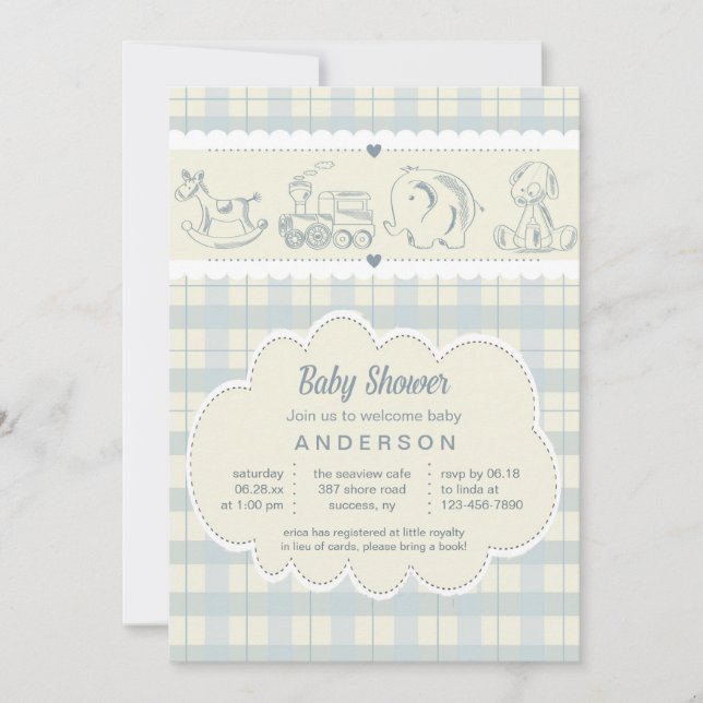 Grey Plaid Baby Shower Invitation (Front)