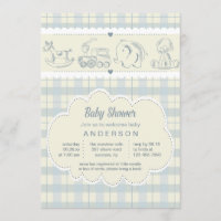 Grey Plaid Baby Shower Invitation