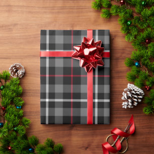 Grey Plaid For Christmas Wrapping Paper