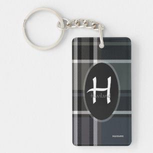 Grey Plaid Monogram Keychain - Acrylic - HAMbWG