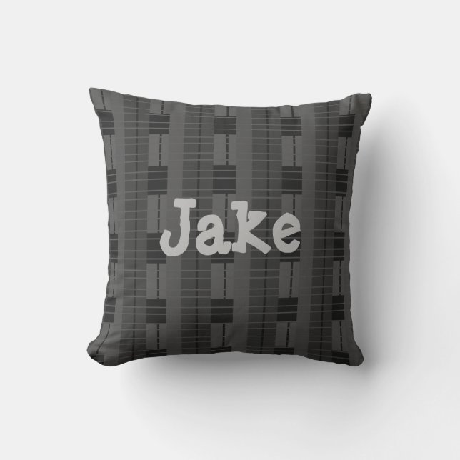 Grey Plaid Monogrammed Throw Pillow (Front)