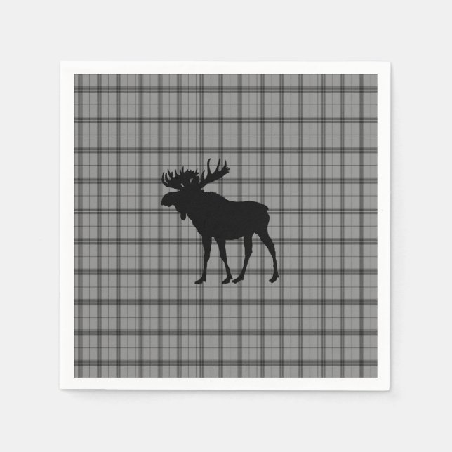 Grey Plaid Moose Napkin (Front)