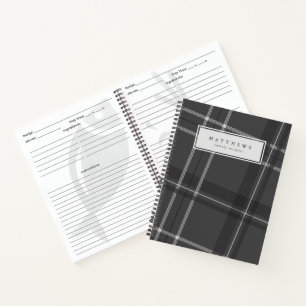 Grey plaid personalized family recipe notebook