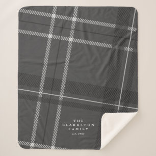 Grey plaid personalized family sherpa blanket